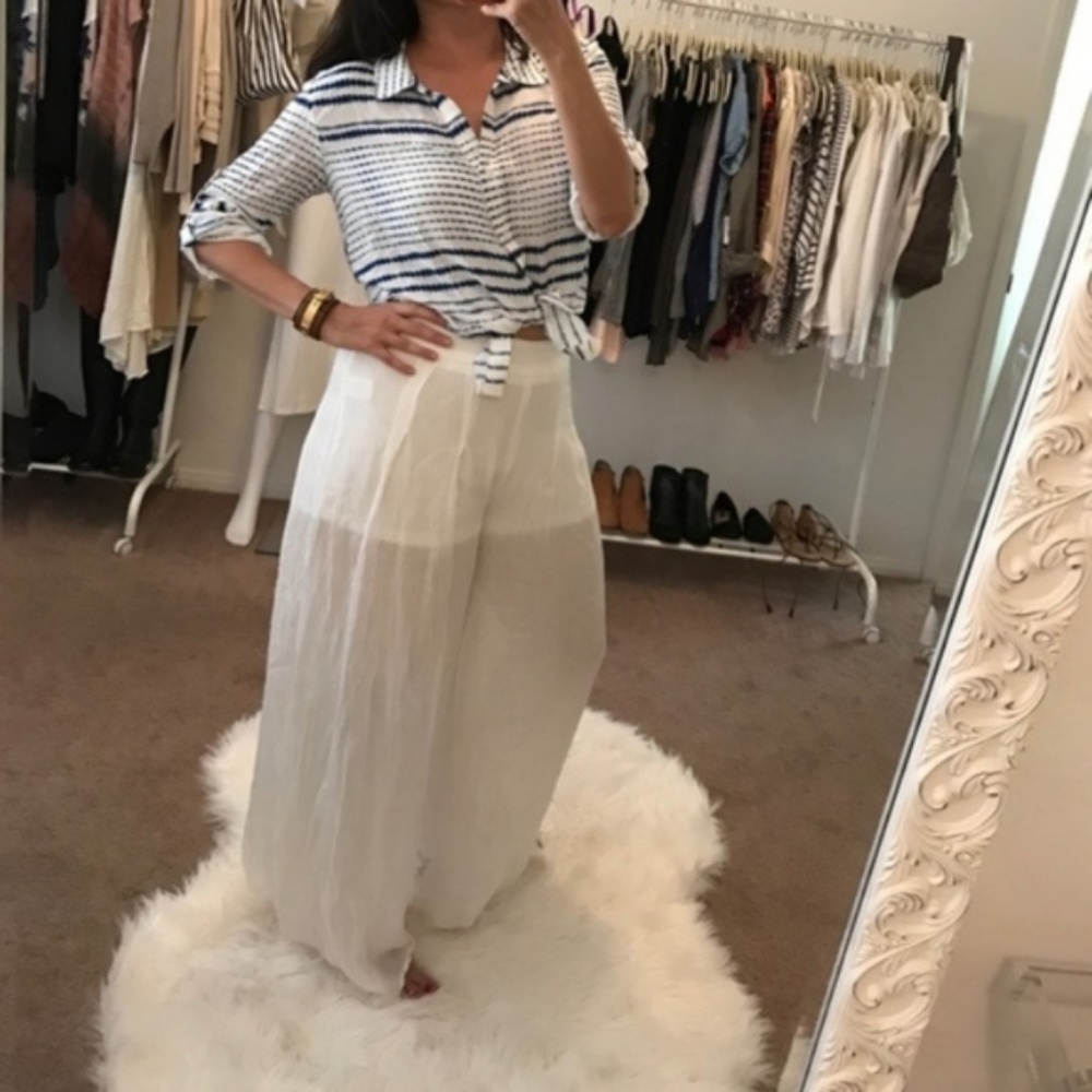 Lightweight White High Waist Palazzo Pants - Picture 3 of 5